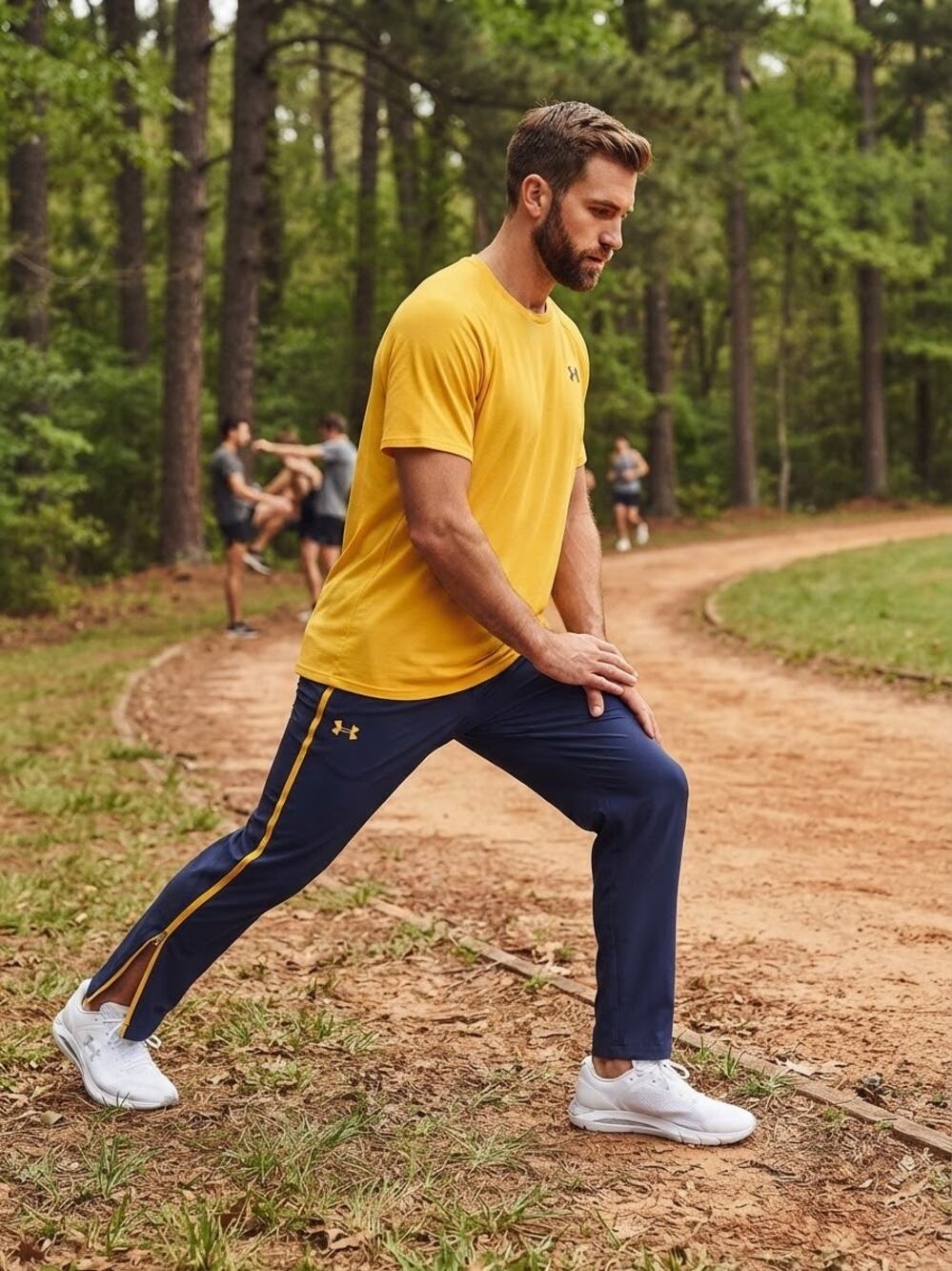 Under Armour Blue Yellow Side Stripe Warm Up Pants Mens XL Zip Pockets Athletic